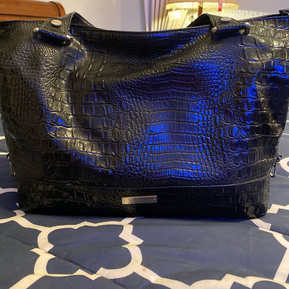 Jessica Simpson Black Croc-Embossed Shoulder Bag